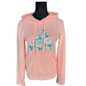 Adidas Women's Peach Floral Logo Hoodie Pullover Sweatshirt Graphic Sz M